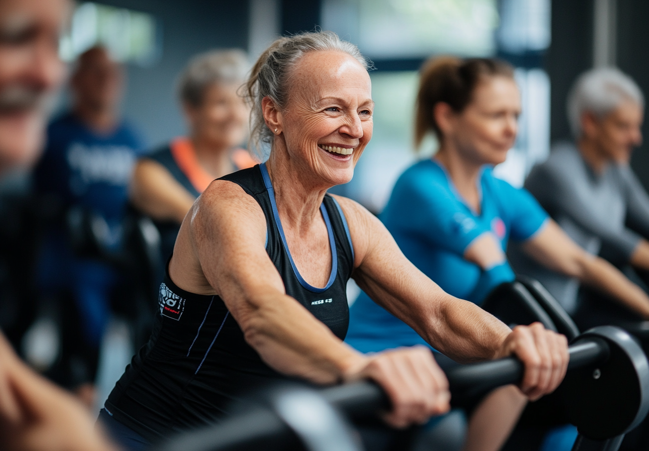 Активні люди старшого віку на фітнес-тренуванні